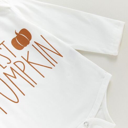 YOKJZJD 3Pcs Newborn Baby Boy Halloween Outfit Cutest Pumpkin Long Sleeve Romper Bodysuit Tops Jogger Pants Set with Hat (White, 3-6 Months) in Kuwait