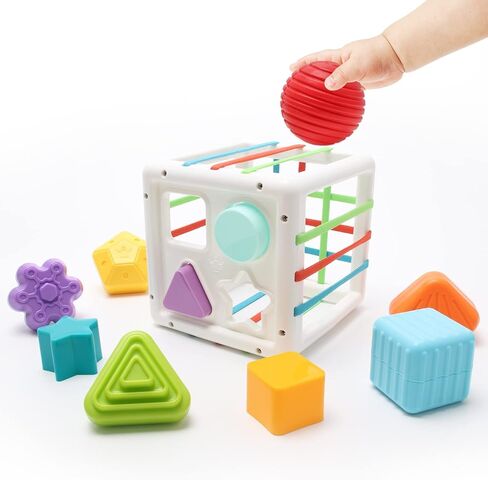 UNIWA Shape Sorter Baby Toys، ألعاب مونتيسوري لمدة 1-3 سنوات من العمر لعبة مكعب ملون وشكل حسي متعدد، المهارات الحركية الدقيقة، ألعاب تعليمية تنموية للفتيات والأولاد هدايا عيد الميلاد in Kuwait