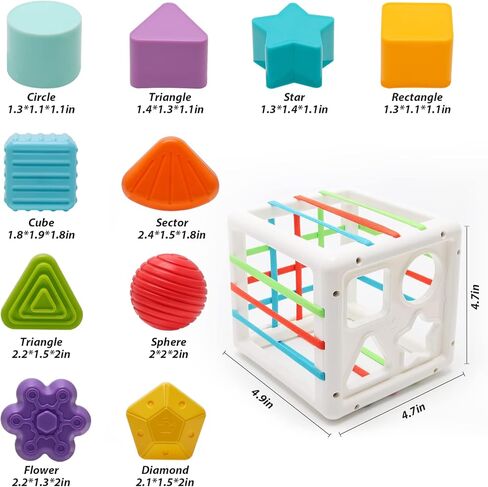 UNIWA Shape Sorter Baby Toys، ألعاب مونتيسوري لمدة 1-3 سنوات من العمر لعبة مكعب ملون وشكل حسي متعدد، المهارات الحركية الدقيقة، ألعاب تعليمية تنموية للفتيات والأولاد هدايا عيد الميلاد in Kuwait