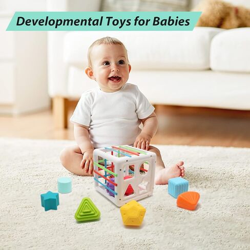UNIWA Shape Sorter Baby Toys، ألعاب مونتيسوري لمدة 1-3 سنوات من العمر لعبة مكعب ملون وشكل حسي متعدد، المهارات الحركية الدقيقة، ألعاب تعليمية تنموية للفتيات والأولاد هدايا عيد الميلاد in Kuwait