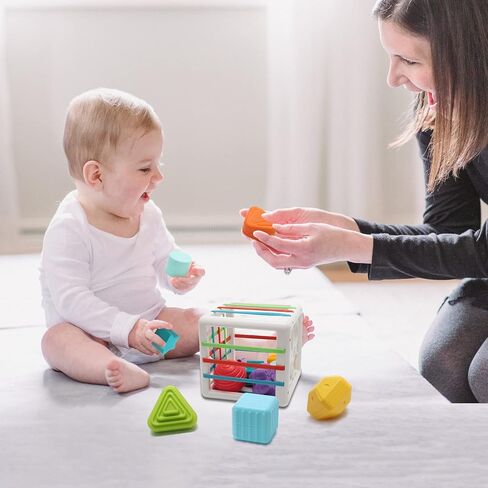 UNIWA Shape Sorter Baby Toys، ألعاب مونتيسوري لمدة 1-3 سنوات من العمر لعبة مكعب ملون وشكل حسي متعدد، المهارات الحركية الدقيقة، ألعاب تعليمية تنموية للفتيات والأولاد هدايا عيد الميلاد in Kuwait