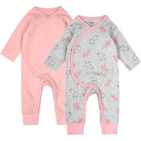 Teach Leanbh Baby Boys Girls 2 Pack بيجامات قطنية بأكمام طويلة مطبوعة بألوان سادة جانبية رومبير نائم in Kuwait