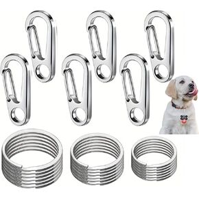 Dog Tag Clip 6 Pieces Key Ring Clips with 18 Pieces Stainless Steel Ring, Durable Dog ID Tag Holder Easy Change Pet Tag Clip Suitable for Cats Dogs Collars and Harnesses Within 1.3×0.6IN in Kuwait