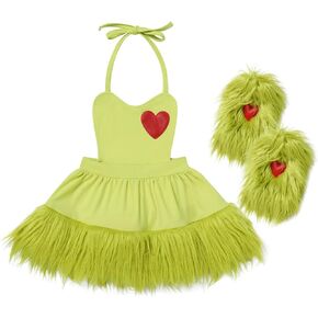 Infant Baby Girl Christmas Outfit Furry Sleeveless Romper Dress with Socks 2pcs Xmas Santa Claus Cosplay Costume in Kuwait