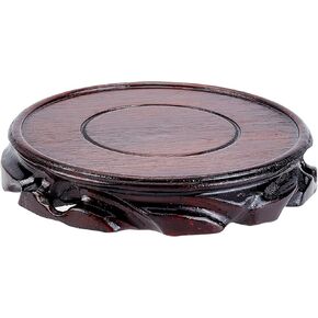 FINGERINSPIRE Solid Wood Display Stand Base 5.4x1 inch/13.8x2.3cm Circular Pedestal Vase Display Stand Oriental Carved Wooden Pedestal for Plant Pot, Gemstone, Fish Tank, Teapot (Coconut Brown) in Saudi Arabia