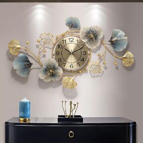 Modern Metal Wall Clock Silent Non Ticking Decoration Wall Clocks 3D Creative Ginkgo Leaf Metal Art Dial Home Decorations for Living Room Handmade Nature Home Art Decoration 32.7 * 18.9 * 2inch in Kuwait