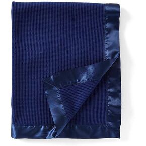 (كحلي) - بطانية اطفال حرارية منسوجة بنمط وافل مع حواف من النايلون الساتان (كحلي) in Kuwait