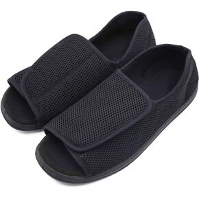 Men's Open Toe Diabetic Recovery Slippers, Adjustable Orthopedic Wide Width Walking Shoes for Arthritis Edema Swollen Feet Elderly Men