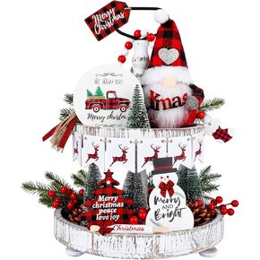 13 قطعة عيد الميلاد صينية ديكور مجموعة ديكورات عيد الميلاد في الأماكن المغلقة الشتاء خشبية علامات الطاولة الأحمر والأسود الجاموس منقوشة موضوع ديكور جنوم ثلج شجرة عيد الميلاد لعيد الميلاد مزرعة ديكور in Kuwait