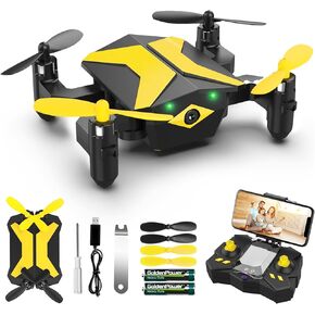 طائرة بدون طيار صغيرة مع طائرات بدون طيار للأطفال المبتدئين، طائرة RC كوادكوبتر مع تطبيق فيديو FPV، التحكم الصوتي، تثبيت الارتفاع، وضع مقطوعة الرأس، رحلة المسار، طائرة بدون طيار للأطفال قابلة للطي هدايا للأولاد والبنات - أصفر in Kuwait