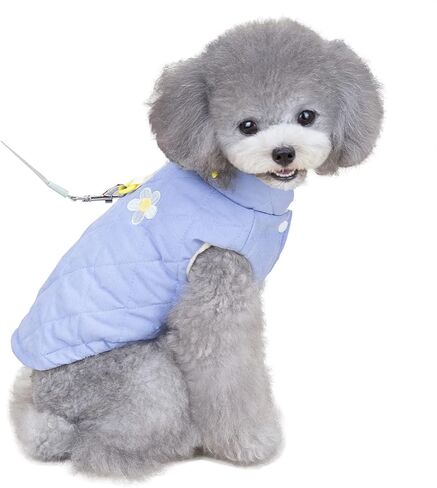 Izefia Dog Coat Cold Weather Coat Windproof Jacket Fleece Warm Dog Sweater Winter Thick Clothes Thick Vest Flower Tank Top Dog Coat for Small Dog Medium Cat Blue XL in Saudi Arabia
