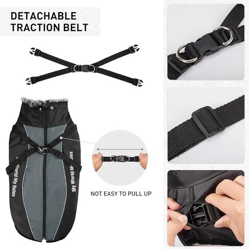 سترة للكلاب مع حزام وطوق من الفرو - معطف شتوي للكلاب، سترة دافئة للغاية مضادة للماء ومضادة للرياح للتنزه سيرًا على الأقدام والتخييم مع معاطف عاكسة للطقس البارد للكلاب الكبيرة إلى المتوسطة in Kuwait