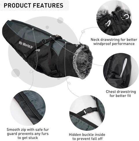 سترة للكلاب مع حزام وطوق من الفرو - معطف شتوي للكلاب، سترة دافئة للغاية مضادة للماء ومضادة للرياح للتنزه سيرًا على الأقدام والتخييم مع معاطف عاكسة للطقس البارد للكلاب الكبيرة إلى المتوسطة in Kuwait