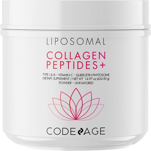 Codeage Liposomal Collagen Peptides Powder + Vitamin C & Quercetin Phytosome, Phospholipid Complex, Grass-Fed Pasture-Raised Hydrolyzed Collagen Type I & III Supplement All-in-One, Non-GMO, 14.97 oz in Saudi Arabia