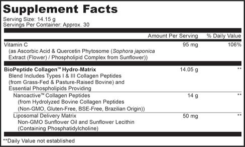 Codeage Liposomal Collagen Peptides Powder + Vitamin C & Quercetin Phytosome, Phospholipid Complex, Grass-Fed Pasture-Raised Hydrolyzed Collagen Type I & III Supplement All-in-One, Non-GMO, 14.97 oz in Saudi Arabia