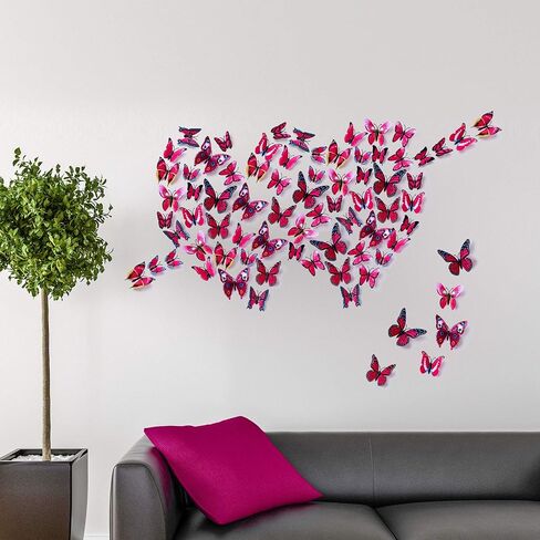 Amaonm 60 Pcs 3D Butterfly Wall Decals Removable DIY Butterfly Art Stickers Multi‑Size Butterflies Decor for Kids Bedroom Nursery TV Background Living Room Home Wall Decoration (Blue) in Saudi Arabia