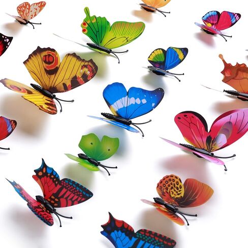 Amaonm 60 Pcs 3D Butterfly Wall Decals Removable DIY Butterfly Art Stickers Multi‑Size Butterflies Decor for Kids Bedroom Nursery TV Background Living Room Home Wall Decoration (Blue) in Saudi Arabia