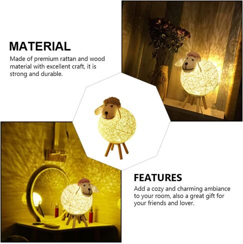 بيسبورتابل مصباح ليلي ليلي على شكل خروف يعمل بالبطارية من نوفيليتي، مصباح ديكور على شكل خروف للديكور الداخلي، مصباح ليلي من الباكا للمنزل باضاءة ليد ليلية محمولة لسرير الاطفال الصغار in Kuwait