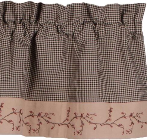 Primitive Home Decors Berry Vine Gingham Check Barn Red and Nutmeg 72" x 15.5" Lined Cotton Valance in Saudi Arabia