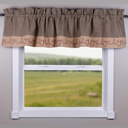 Primitive Home Decors Berry Vine Gingham Check Barn Red and Nutmeg 72" x 15.5" Lined Cotton Valance in Saudi Arabia