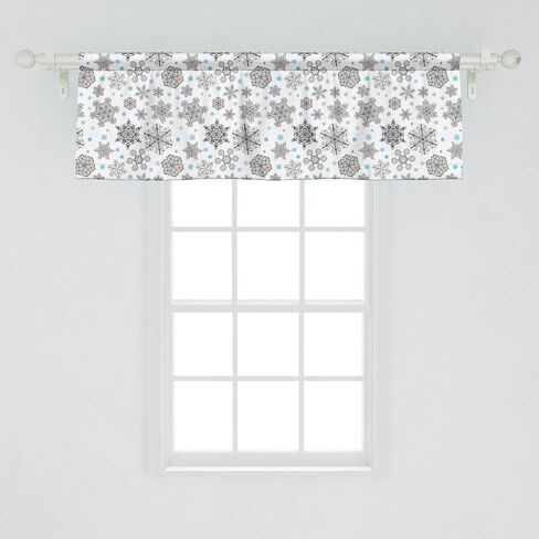 Ambesonne Snowflake Window Valance Pack of 2, Lace Style Arrangement of Snowflakes Winter Season Christmas Illustration, Rod Pocket Curtain Valances for Kitchen Bedroom, 54" X 18", White and Black in Saudi Arabia