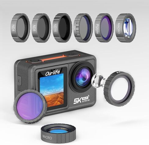 6-in-1 UV Camera Lens Filter for Ourlife S81TR Action Camera, Include ND4, ND8, ND16, CPL, Purple, Macro in Kuwait