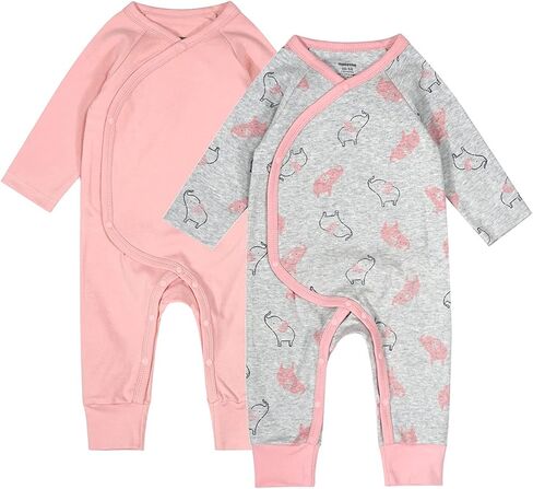 Teach Leanbh Baby Boys Girls 2 Pack بيجامات قطنية بأكمام طويلة مطبوعة بألوان سادة جانبية رومبير نائم in Kuwait