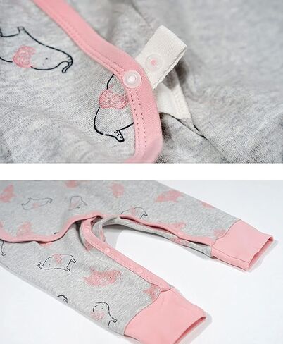 Teach Leanbh Baby Boys Girls 2 Pack بيجامات قطنية بأكمام طويلة مطبوعة بألوان سادة جانبية رومبير نائم in Kuwait