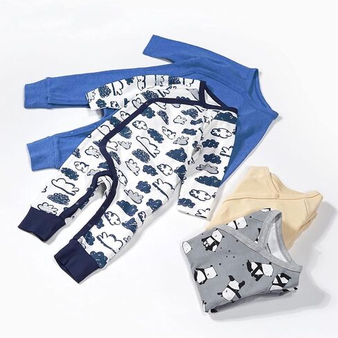 Teach Leanbh Baby Boys Girls 2 Pack بيجامات قطنية بأكمام طويلة مطبوعة بألوان سادة جانبية رومبير نائم in Kuwait