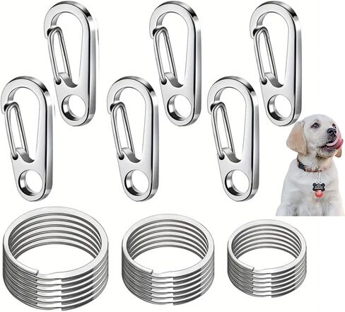 مشبك علامة الكلب 6 قطع من مشابك حلقة المفاتيح مع 18 قطعة من حلقة الفولاذ المقاوم للصدأ، حامل بطاقة هوية الكلب المتين سهل التغيير مشبك علامة الحيوانات الأليفة مناسب لأطواق القطط والكلاب والأحزمة في حدود 1.3 × 0.6 بوصة in Kuwait