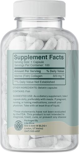 Like Mine Marine Collagen (100 Capsules), No Fillers, Pure & Natural, Bioavailable in Kuwait