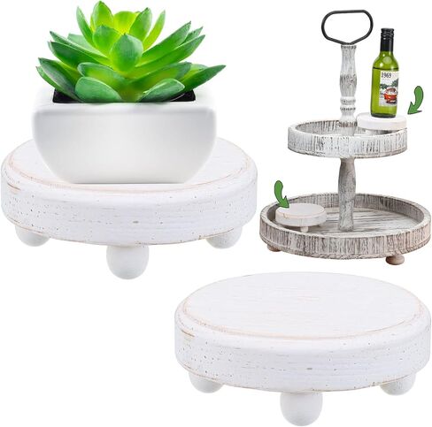 Blulu 2 Pieces Round Wooden Riser for Decor Vintage Plant Risers Mini Wood Risers Stackable Tiered Tray Decor Riser Stands Retro Food Display for Cake Party Food Collection Display in Saudi Arabia