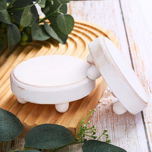Blulu 2 Pieces Round Wooden Riser for Decor Vintage Plant Risers Mini Wood Risers Stackable Tiered Tray Decor Riser Stands Retro Food Display for Cake Party Food Collection Display in Saudi Arabia
