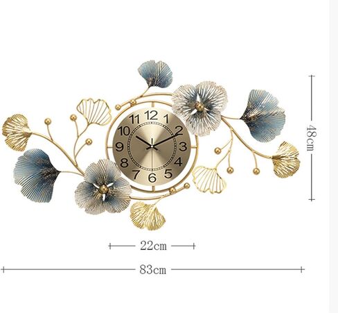 Modern Metal Wall Clock Silent Non Ticking Decoration Wall Clocks 3D Creative Ginkgo Leaf Metal Art Dial Home Decorations for Living Room Handmade Nature Home Art Decoration 32.7 * 18.9 * 2inch in Kuwait
