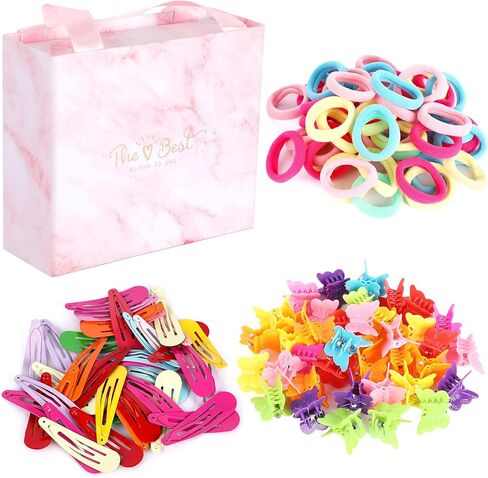 130PCS Hair Clips Set for Girls Butterfly Hair Clips Snap Hair Clips Baby Hair Ties with Cute Box Ideal for Girls and Kids in Saudi Arabia