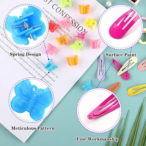 130PCS Hair Clips Set for Girls Butterfly Hair Clips Snap Hair Clips Baby Hair Ties with Cute Box Ideal for Girls and Kids in Saudi Arabia