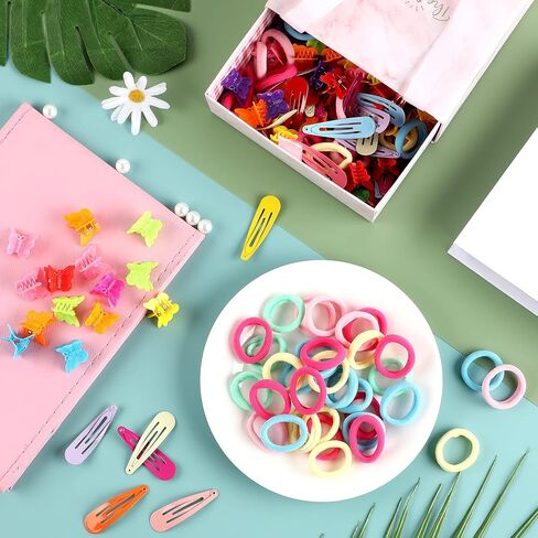 130PCS Hair Clips Set for Girls Butterfly Hair Clips Snap Hair Clips Baby Hair Ties with Cute Box Ideal for Girls and Kids in Saudi Arabia