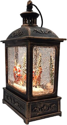 Gerson Lighted 8.5 Inch Christmas Water Lantern Snow Globe with Continuous Swirling Glitter- Santa with Reindeer in Kuwait