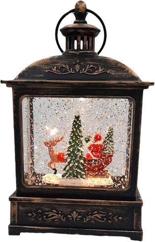 Gerson Lighted 8.5 Inch Christmas Water Lantern Snow Globe with Continuous Swirling Glitter- Santa with Reindeer in Kuwait