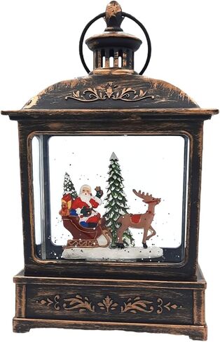 Gerson Lighted 8.5 Inch Christmas Water Lantern Snow Globe with Continuous Swirling Glitter- Santa with Reindeer in Kuwait