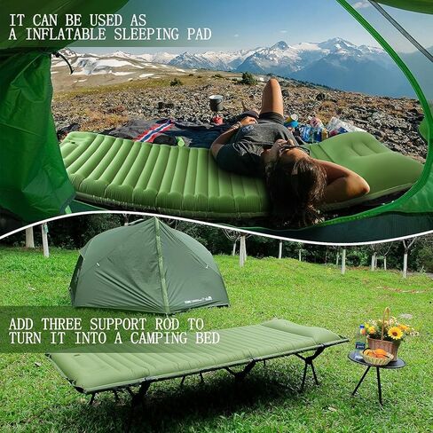 سرير تخييم من EULANT، سرير تخييم محمول في الهواء الطلق مع دعم، سرير هوائي للنوم في خيمة شديدة التحمل، سرير أكسفورد مزدوج الطبقة 840D مع حقيبة حمل مرتبة وسادة، 400 رطل in Kuwait