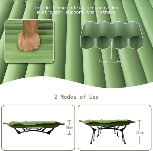 سرير تخييم من EULANT، سرير تخييم محمول في الهواء الطلق مع دعم، سرير هوائي للنوم في خيمة شديدة التحمل، سرير أكسفورد مزدوج الطبقة 840D مع حقيبة حمل مرتبة وسادة، 400 رطل in Kuwait