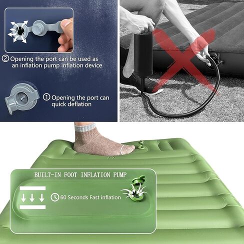 سرير تخييم من EULANT، سرير تخييم محمول في الهواء الطلق مع دعم، سرير هوائي للنوم في خيمة شديدة التحمل، سرير أكسفورد مزدوج الطبقة 840D مع حقيبة حمل مرتبة وسادة، 400 رطل in Kuwait