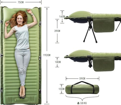 سرير تخييم من EULANT، سرير تخييم محمول في الهواء الطلق مع دعم، سرير هوائي للنوم في خيمة شديدة التحمل، سرير أكسفورد مزدوج الطبقة 840D مع حقيبة حمل مرتبة وسادة، 400 رطل in Kuwait