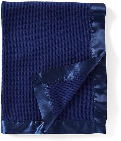 (كحلي) - بطانية اطفال حرارية منسوجة بنمط وافل مع حواف من النايلون الساتان (كحلي) in Kuwait