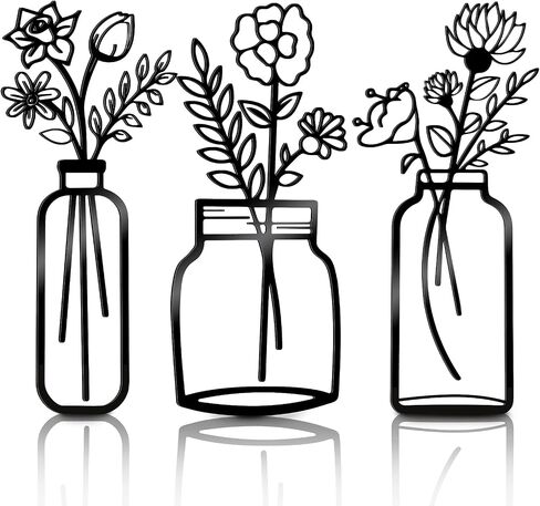 Hotop 3 Pieces Metal Vase Flowers Wall Art Flower in Vase Hanging Iron Wall Decoration Vase Flowers Interior Decor Natural Themed Metal Wall Art for Home Indoor and Outdoor Lovers in Saudi Arabia