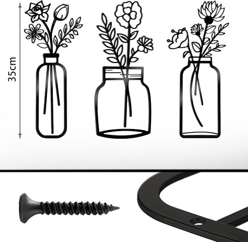 Hotop 3 Pieces Metal Vase Flowers Wall Art Flower in Vase Hanging Iron Wall Decoration Vase Flowers Interior Decor Natural Themed Metal Wall Art for Home Indoor and Outdoor Lovers in Saudi Arabia