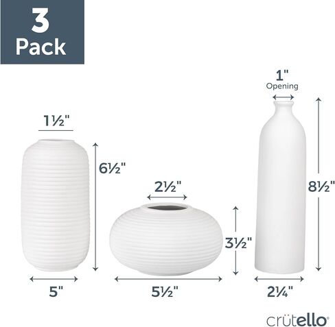 Crutello Minimalist White Ceramic U Style Vase - Set of 2 Modern Home Decor for Mantles, Bookshelves, Tables, Entryways in Saudi Arabia
