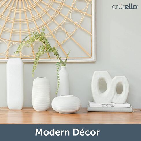 Crutello Minimalist White Ceramic U Style Vase - Set of 2 Modern Home Decor for Mantles, Bookshelves, Tables, Entryways in Saudi Arabia