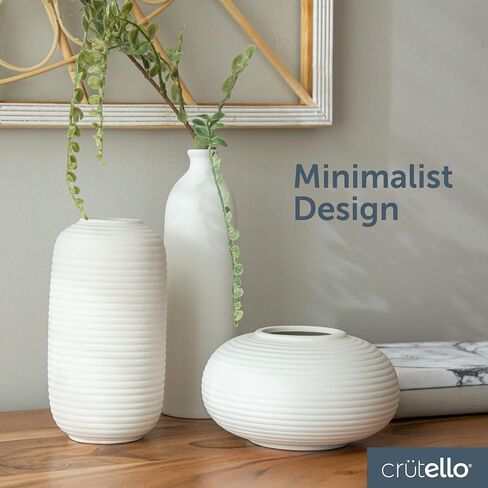 Crutello Minimalist White Ceramic U Style Vase - Set of 2 Modern Home Decor for Mantles, Bookshelves, Tables, Entryways in Saudi Arabia